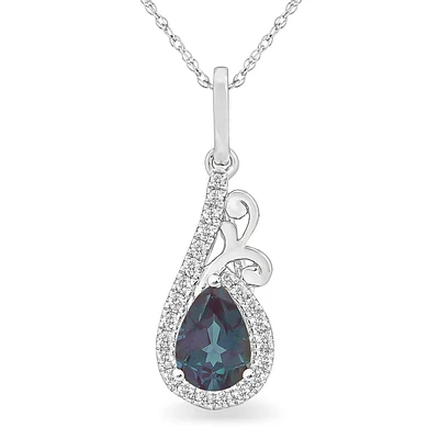 JK Crown Pear Shaped Created Alexandrite Swirl Pendant in 10k White Gold