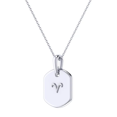 Diamond Aries Constellation Zodiac Tag Necklace in Sterling Silver