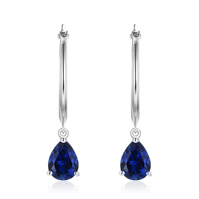 Pear-Shaped Created Blue Sapphire Hoop Earrings in Sterling Silver