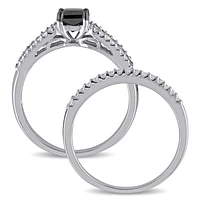 Princess-Cut 1ctw Black Diamond Bridal Set in Sterling Silver