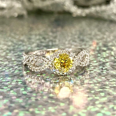 Round-Cut 3/4ctw. Yellow Diamond Twist Engagement Ring in 10k White Gold