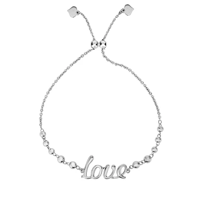 Love Script Beaded Bolo Bracelet in Sterling Silver