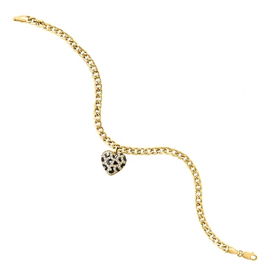 EFFY .20ctw. Diamond Heart Charm Link Bracelet 7" in 14k Yellow Gold