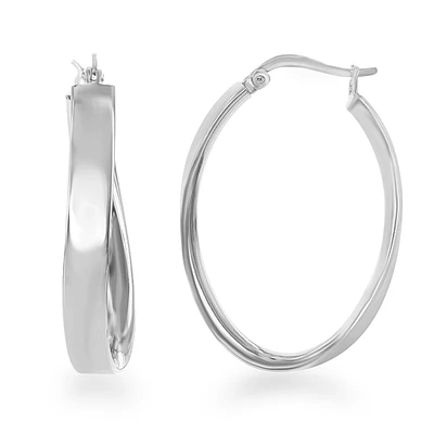 Curved Oval Hoop Earrings in Sterling Silver