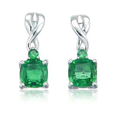 Created Emerald Drop Twist Earrings in Sterling Silver