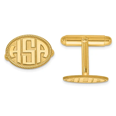 Raised Letters Oval Border Monogram Cuff Links in Gold Plated Sterling Silver (up to 3 letters)