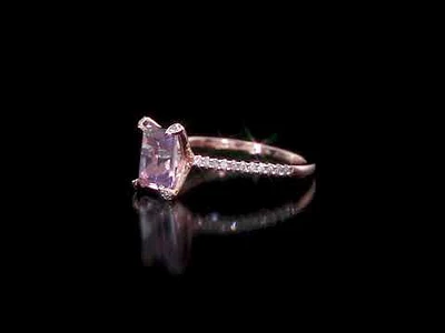 Emerald-Cut Rose De France Gemstone Solitaire Engagement Ring in 10k Rose Gold