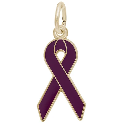 Purple Cancer Awareness Ribbon Charm in 14k Yellow Gold