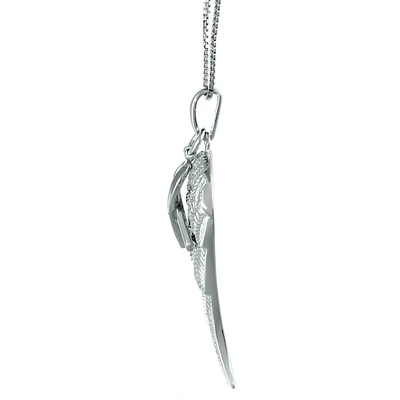 Angel Wing with Pink Ribbon Charm in Sterling Silver