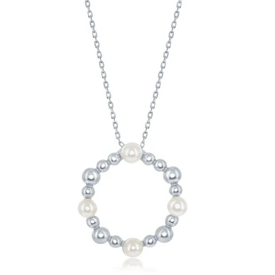 Freshwater Pearl Beaded Circle Pendant in Sterling Silver