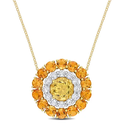 Brilliant-Cut Citrine Madeira Citrine White Topaz Necklace with Chain in 18k Yellow Gold Plated Sterling Silver 18"