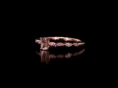 Emerald Cut Morganite and Diamond Ring in 10k Rose Gold