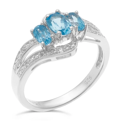 Triple Oval Natural Blue Topaz and White Topaz Ring in Sterling Silver