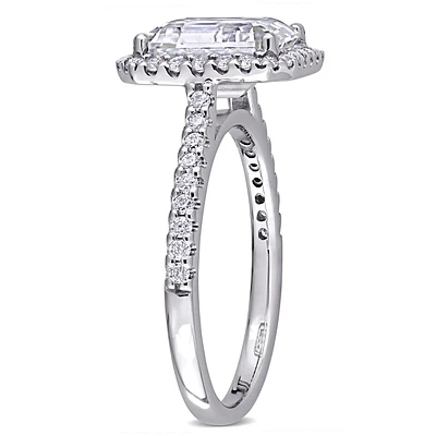 Emerald-Cut Moissanite Halo Engagement Ring in 10k White Gold