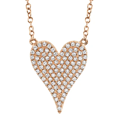 Shy Creation 0.21 ctw Pave Diamond Heart Necklace in 14k Rose Gold