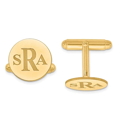 Recessed Letters Circle Monogram Cuff Links in Gold Plated Sterling Silver (up to 3 letters)