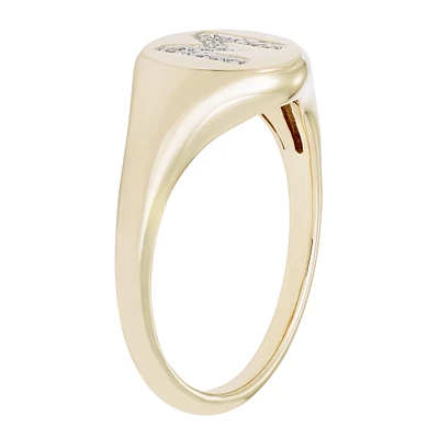 Diamond Initial Signet Ring in 14k Yellow Gold