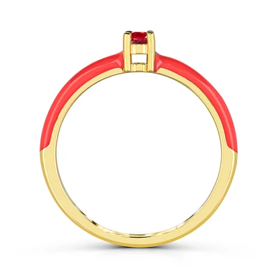 Brilliant-Cut Garnet Enamel Ring in 14k Yellow Gold Plated Sterling Silver