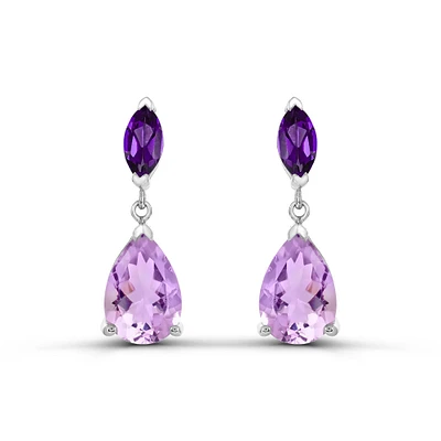 Pear-Shaped Amethyst Dangle Earrings in 10k White Gold