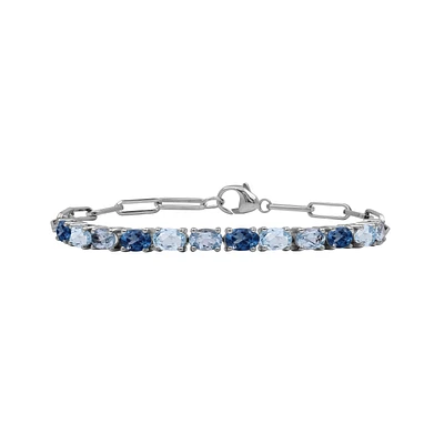 Multi Blue Topaz Paperclip Bracelet in Sterling Silver