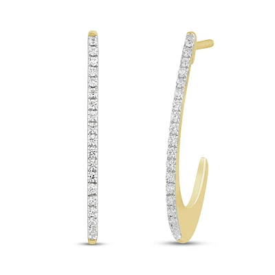 Brilliant-Cut .25ctw. Diamond J-Hoop Earrings in 10k Yellow Gold