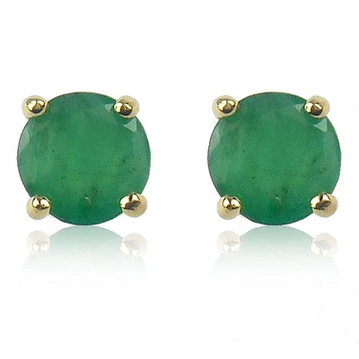 Emerald Brilliant-Cut Stud Earrings in Yellow Gold