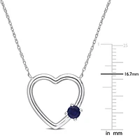 Blue Sapphire Open Heart Necklace in 10k White Gold