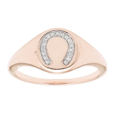 Diamond Horseshoe Signet Ring  in 14k Rose Gold