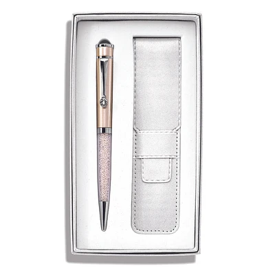 Champagne Crystal Filled Ballpoint Pen with White Pouch