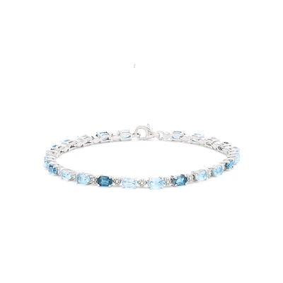 Danica, Sterling Silver Oval Blue Topaz Bracelet