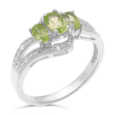 Triple Oval Peridot and White Topaz Ring in Sterling Silver