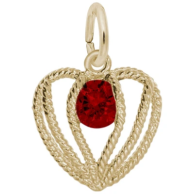 January Birthstone Held in Love Heart Charm in 10k Yellow Gold