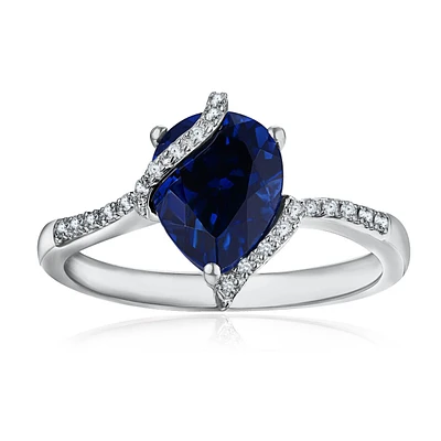 Pear Shaped Diamond Sapphire Swirl Ring in 10k White Gold