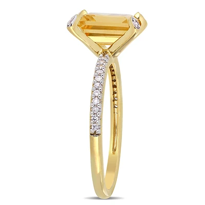 Emerald-Cut Citrine and Diamond Engagement Ring in 10k Yellow Gold