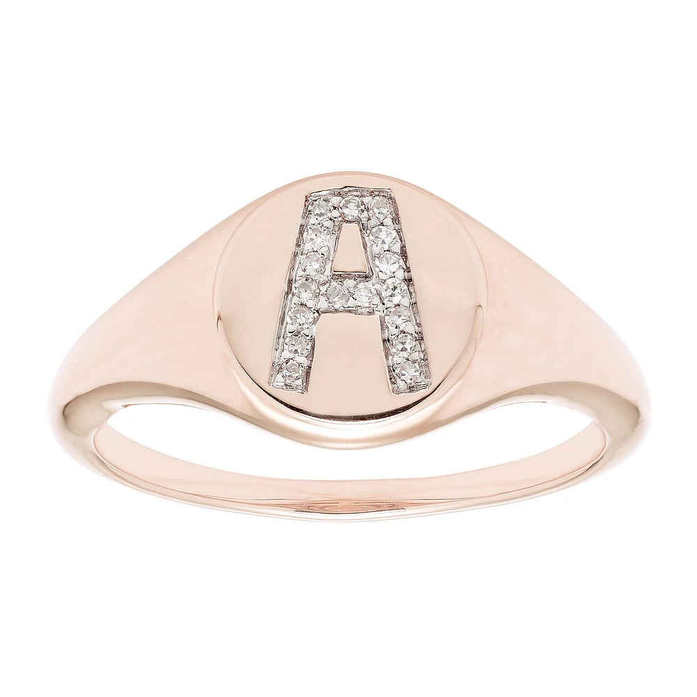 Diamond Initial A Signet Ring in 14k Rose Gold