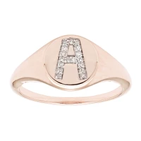 Diamond Initial A Signet Ring in 14k Rose Gold