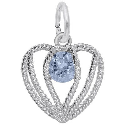 March Birthstone Held in Love Heart Charm in 14k White Gold