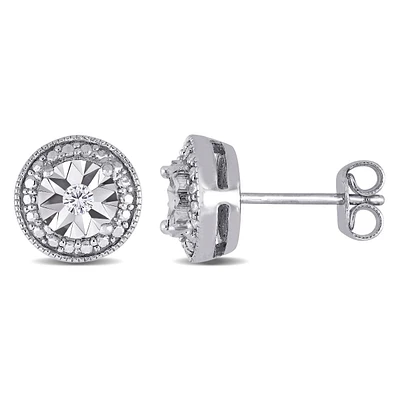 Diamond Milgrain Stud Earrings in Sterling Silver