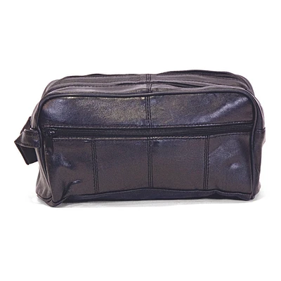 Black Leather Two Pocket Shaving Bag