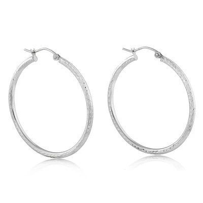 Etched Hoop Earrings 14k White Gold