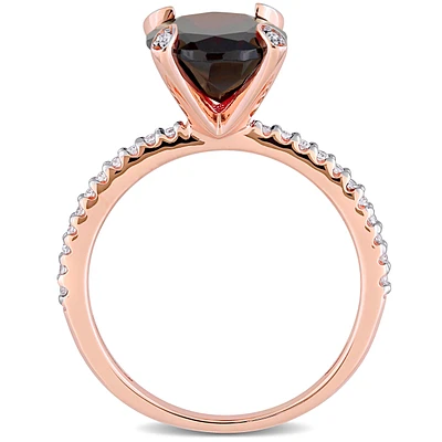 Oval-Cut Garnet and Diamond Ring in 10k Rose Gold