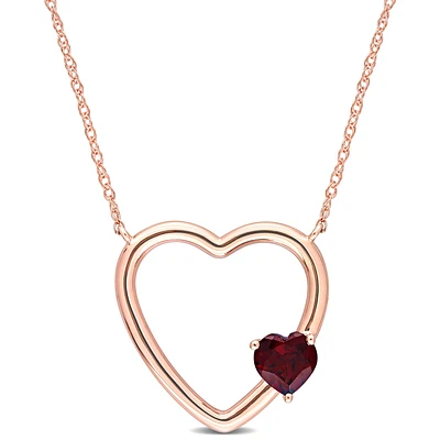 Garnet Open Heart Necklace in 10k Rose Gold