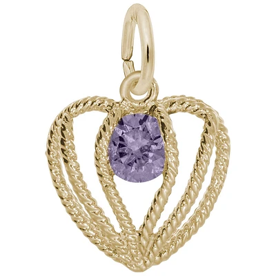 February Birthstone Held in Love Heart Charm in 10k Yellow Gold