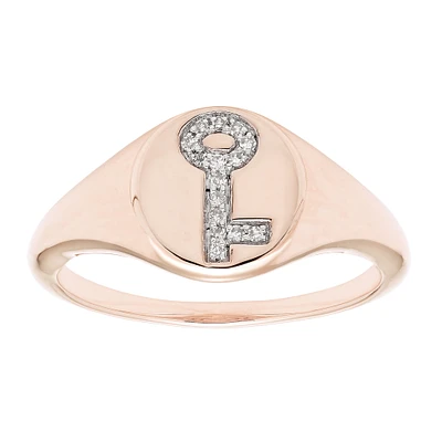 Diamond Key Signet Ring  in 14k Rose Gold