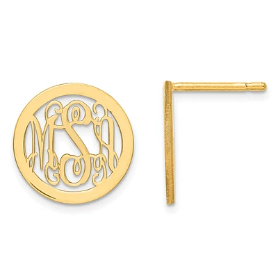 Laser Polished Small Monogram Circle Post Earrings in Gold Plated Sterling Silver (up to 3 letters)