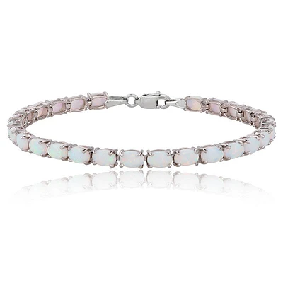 Opal Oval Tennis Sterling Silver Bracelet