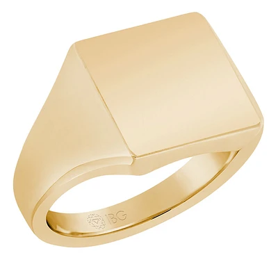 Square All polished Top Signet Ring 14x14mm in 10k Yellow Gold