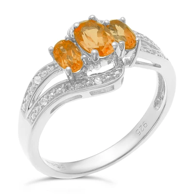 Triple Oval Citrine and White Topaz Ring in Sterling Silver