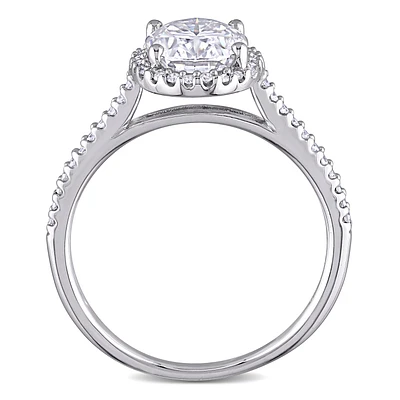 Oval-Cut Created Moissanite and Diamond Engagement Ring in 14k White Gold