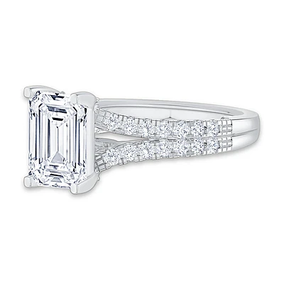 Emerald-Cut Lab Grown 4ctw. Diamond Split Shank Engagement Ring in 14k White Gold